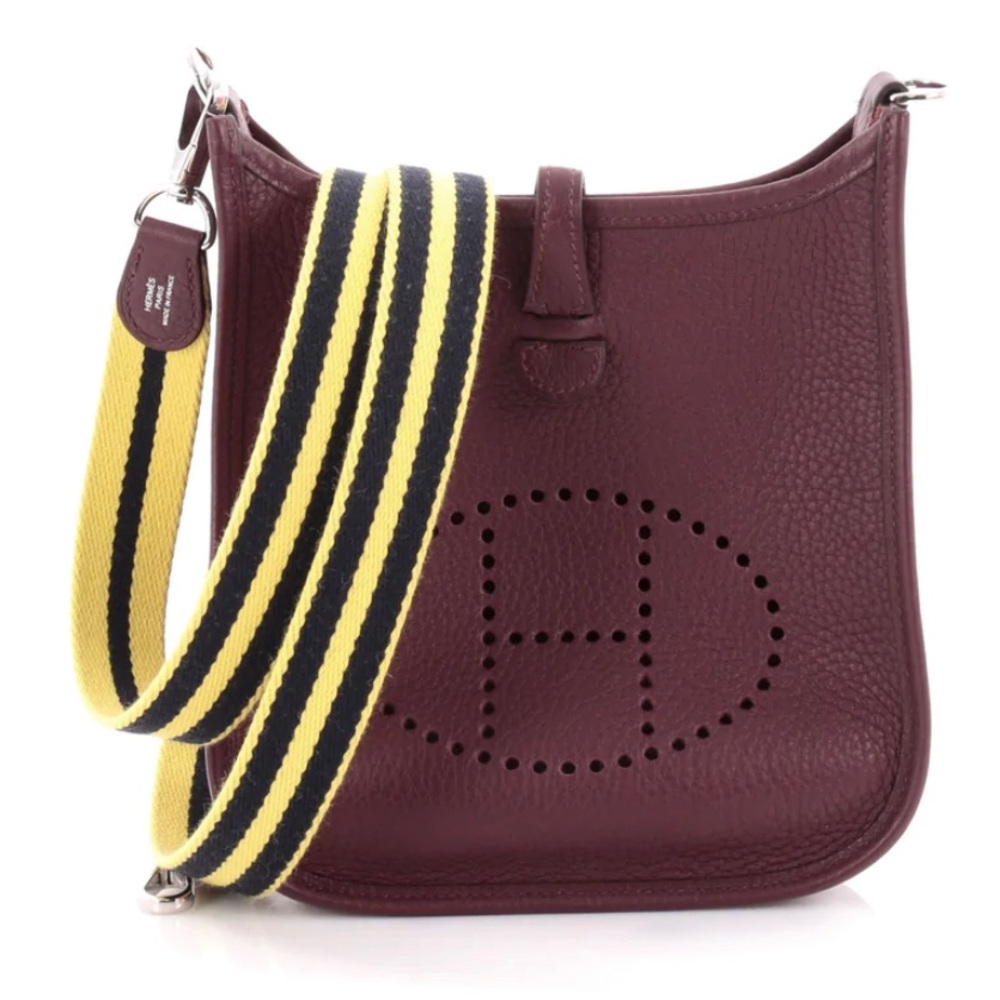 Hermes Mini Raisin Clemence Leather Evelyne Shoulder Bag - Picture 3 of 6